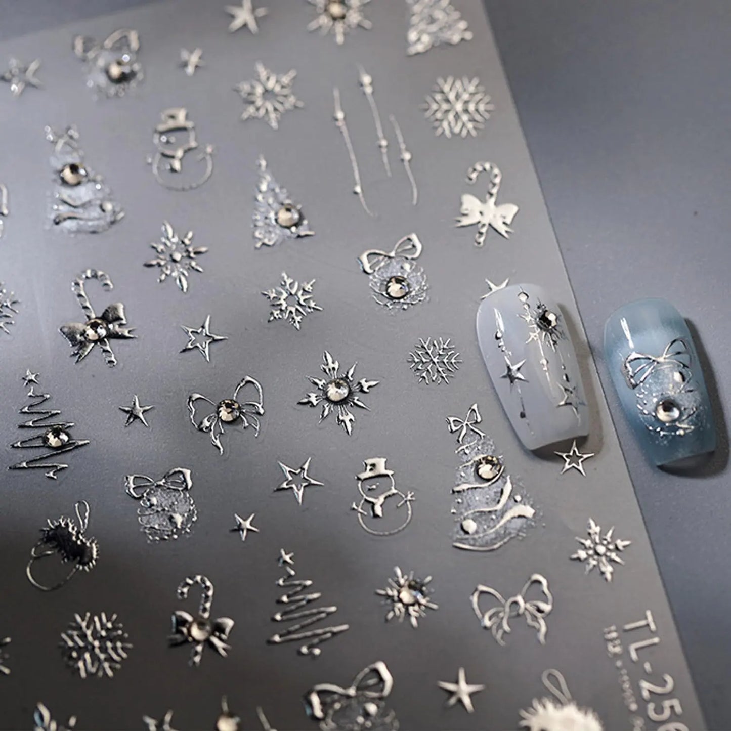 Christmas Nail Art Stickers Silver Xmas Nail Decals 5D Embossed Nail Design Christmas Tree Snowflake Nail Stickers Self Adhesive Nail Art Decals Winter Nail Supplies for Women Nail Decorations