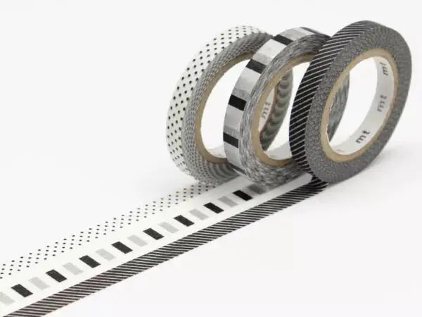 Japanese MT Washi Tape Slim Deco F - Black & White Stripes