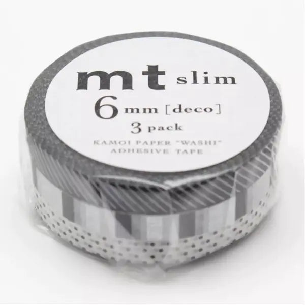 Japanese MT Washi Tape Slim Deco F - Black & White Stripes
