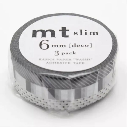 Japanese MT Washi Tape Slim Deco F - Black & White Stripes