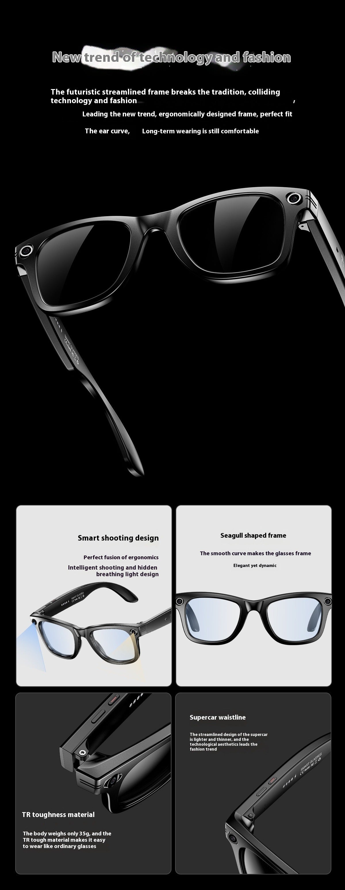 AI Smart Bluetooth Sunglasses with Magnetic Frame