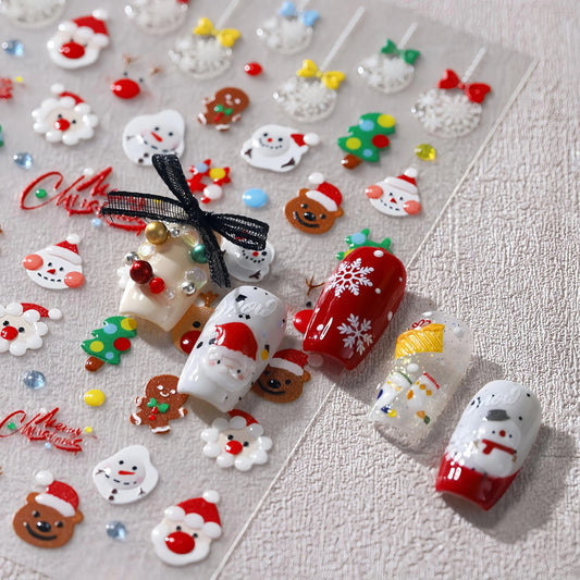1PCS Christmas Nail Art Stickers Decals 5D Embossed Santa Claus Self-Adhesive Nail Decals Snowman Elk Bell Xmas Nail Supplies Xmas Tree Nail Design Nail Decoration for Xmas Manicure Nail Decorations