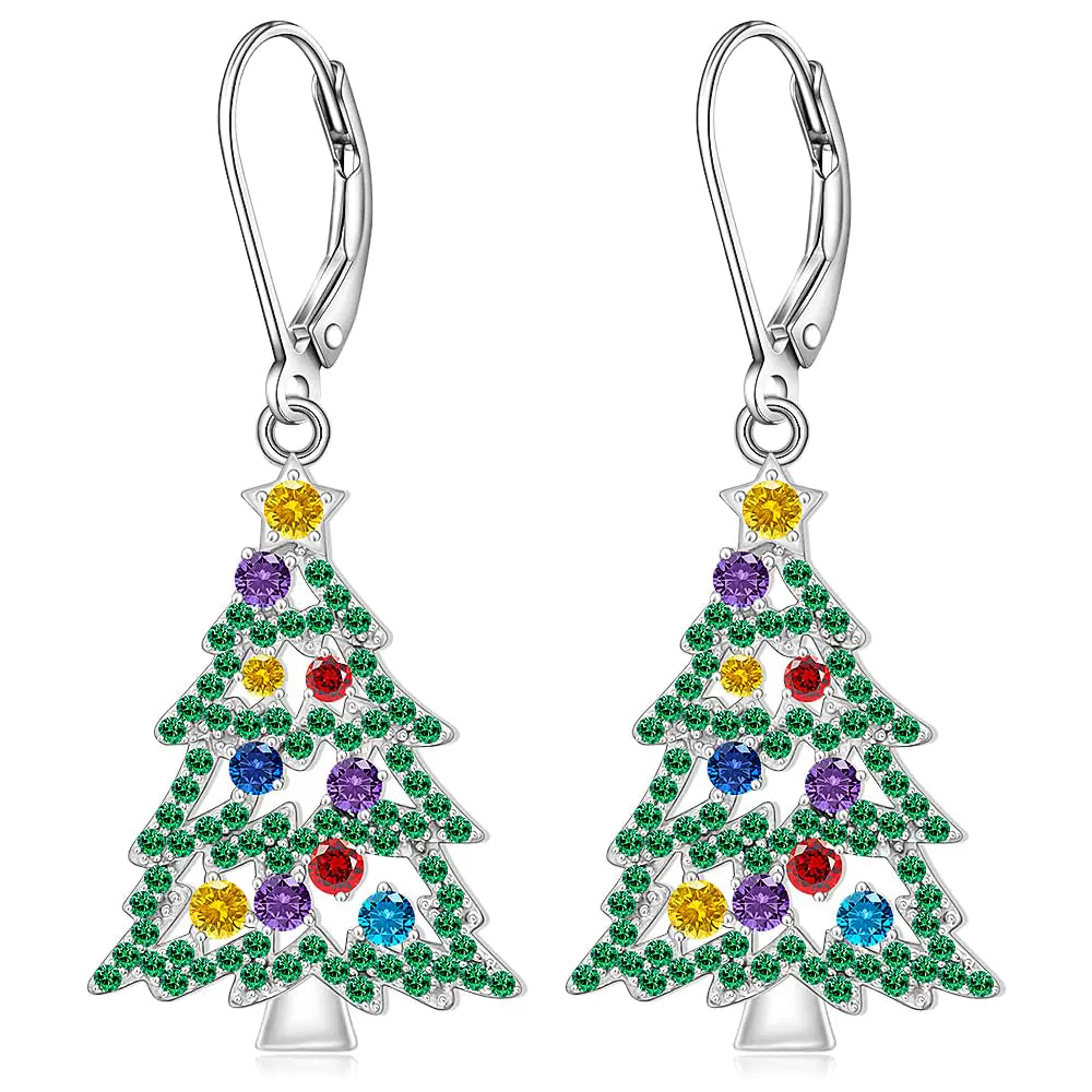 Christmas Earrings Christmas Tree Earrings for Women 925 Sterling Silver Dangle Christmas Tree Earring Xmas Jewelry Gifts